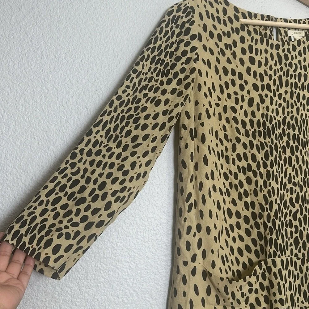 J.Crew Jules Animal Print Mini Dress Lined Wildcat Tan‎ Black 3/4 Sleeve Size 2